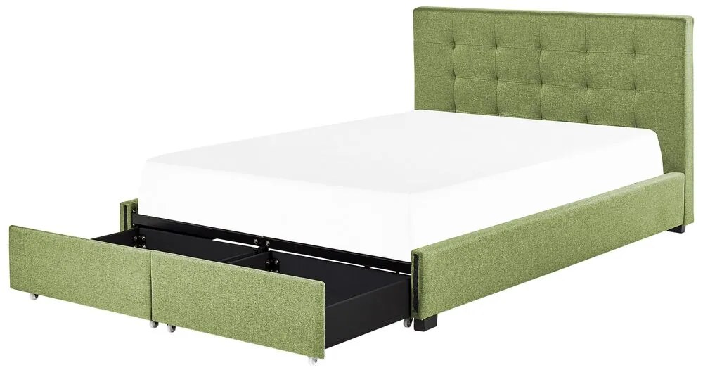 Cama de casal com arrumação em tecido verde 180 x 200 cm LA ROCHELLE Beliani