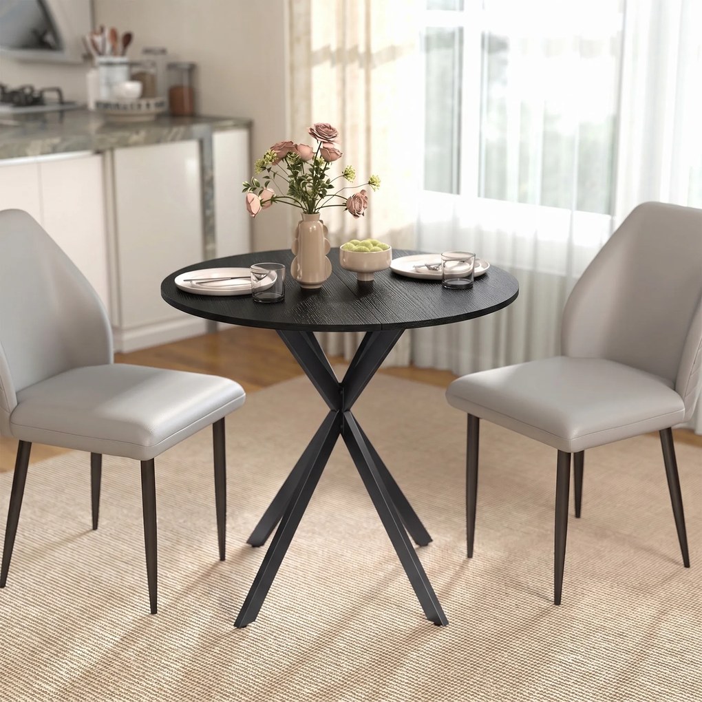 Mesa de Jantar Redonda, 80 x 80 x 75 cm (CADEIRAS NÃO INCLUIDAS), Estrutura Cruzada em Aço, Preta