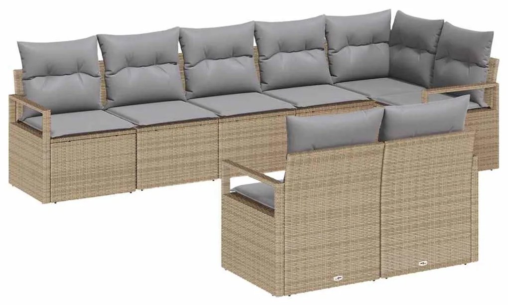 Conjunto de sofá de jardim com 8 peças e almofadas bege em rattan sint