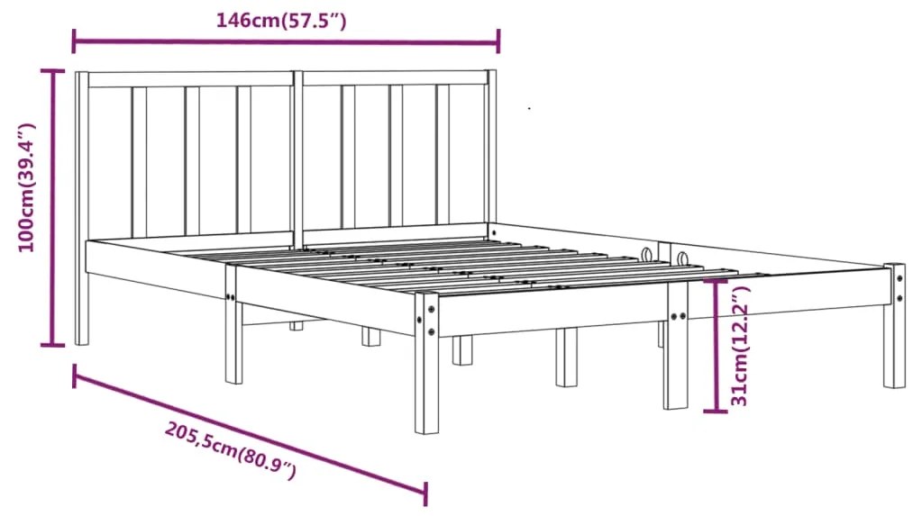 Estrutura de cama 140x200 cm pinho maciço
