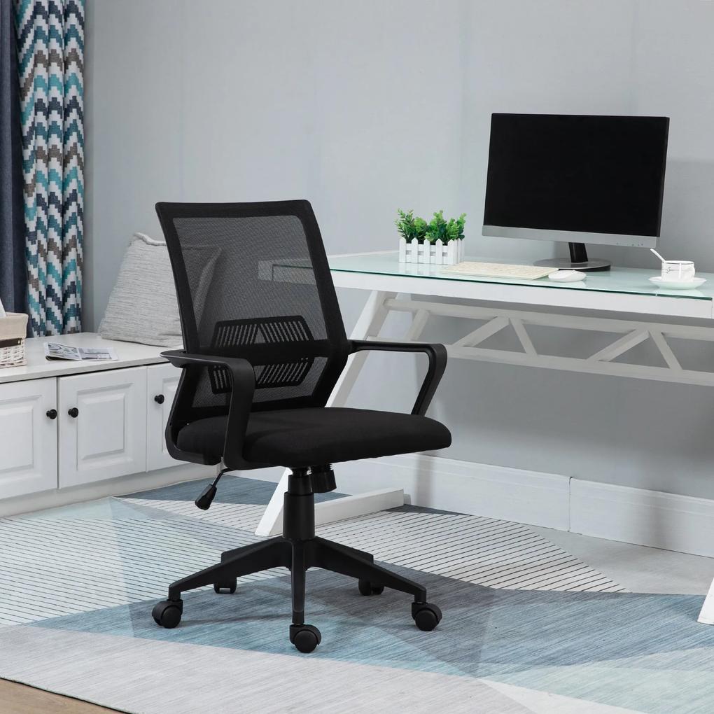Vinsetto Cadeira de escritório ergonômica giratória ajustável em altura com apoio de braços e apoio lombar Tecido respirável 61x58.5x89-99 cm Preto