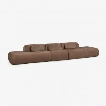 Sofá Modular De 3 Peças Com Duplo Divã Em Chenille Embalado A Vácuo Merida Chenille Castanho Caramelo - Sklum