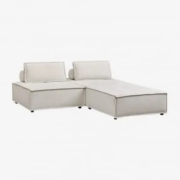 Sofá Modular De 2 Peças E Pufe Em Tecido Vermont Chenille Bege Creme - Sklum