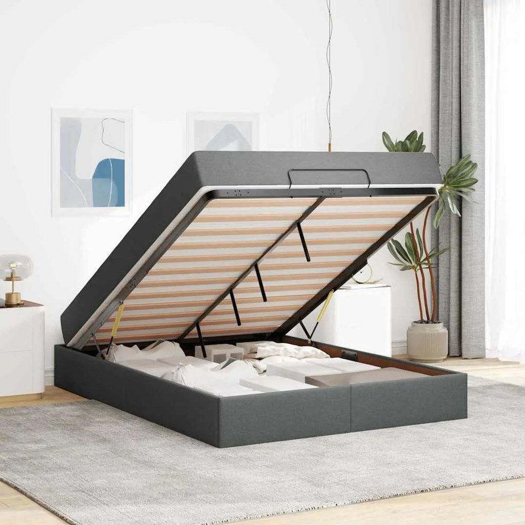 Estrutura da Cama Cinzento escuro 140 x 200 cm tecido