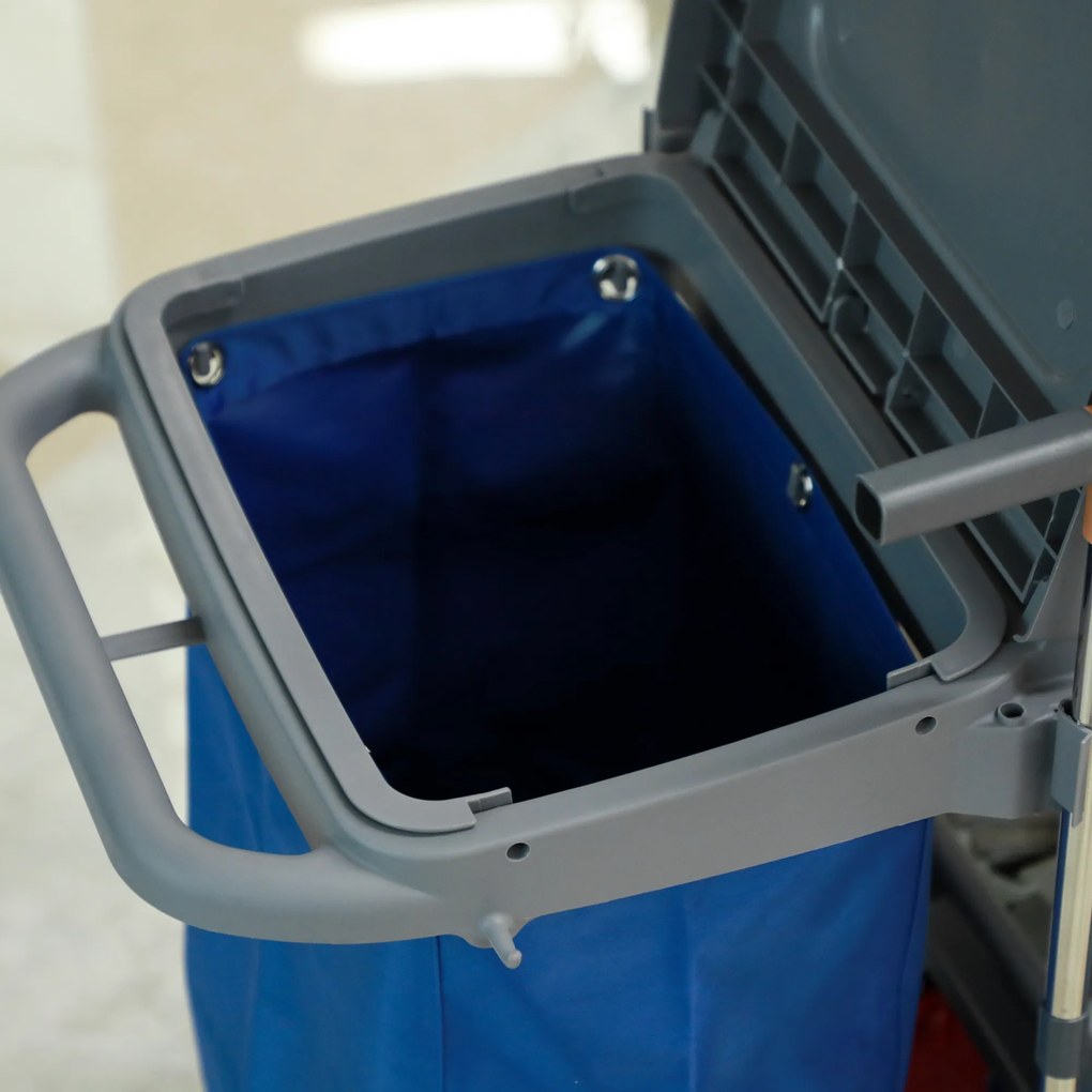 Carro de Limpeza Professional com Escorredor de Alavanca e 2 Baldes de 18L 111x63,3x103cm Cinza Azul e Laranja