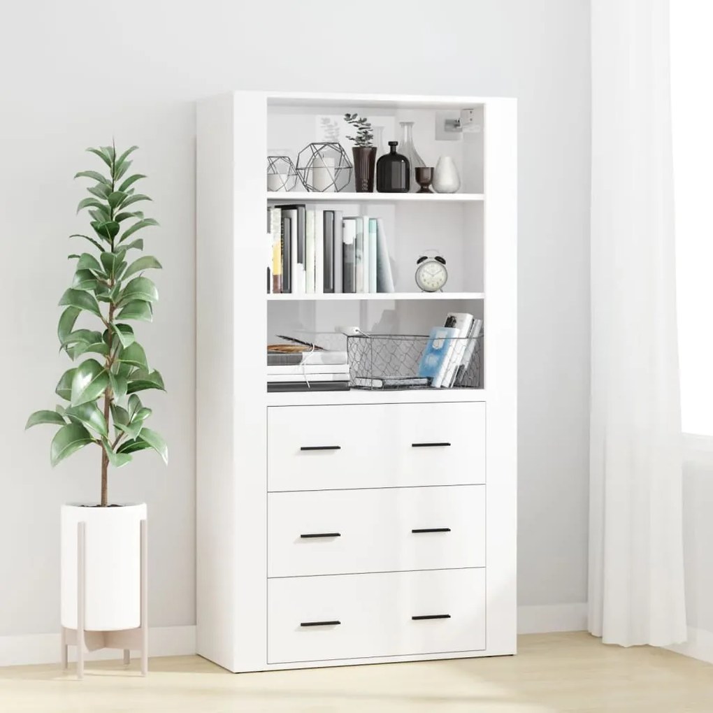 3185393 vidaXL Armário alto derivados de madeira branco brilhante