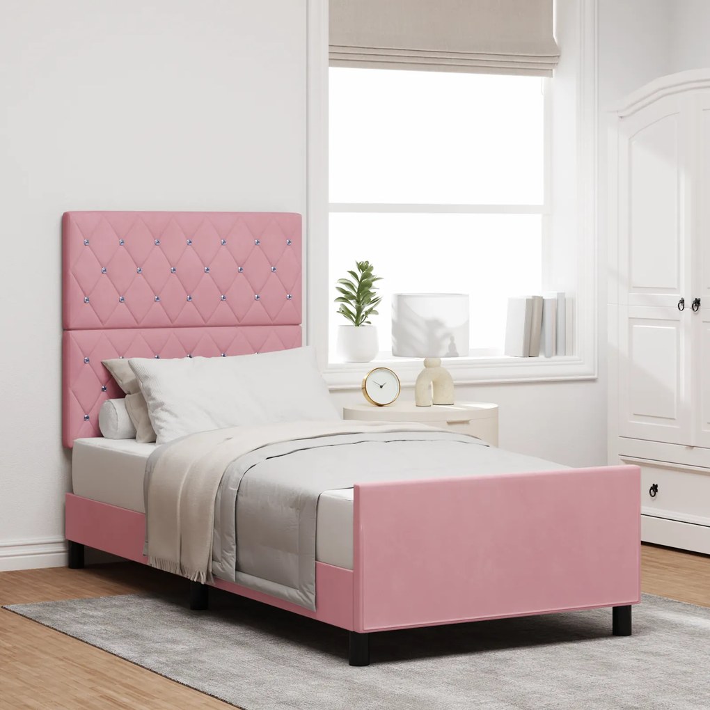 Cama vidaXL Rosa 90x200 cm Veludo