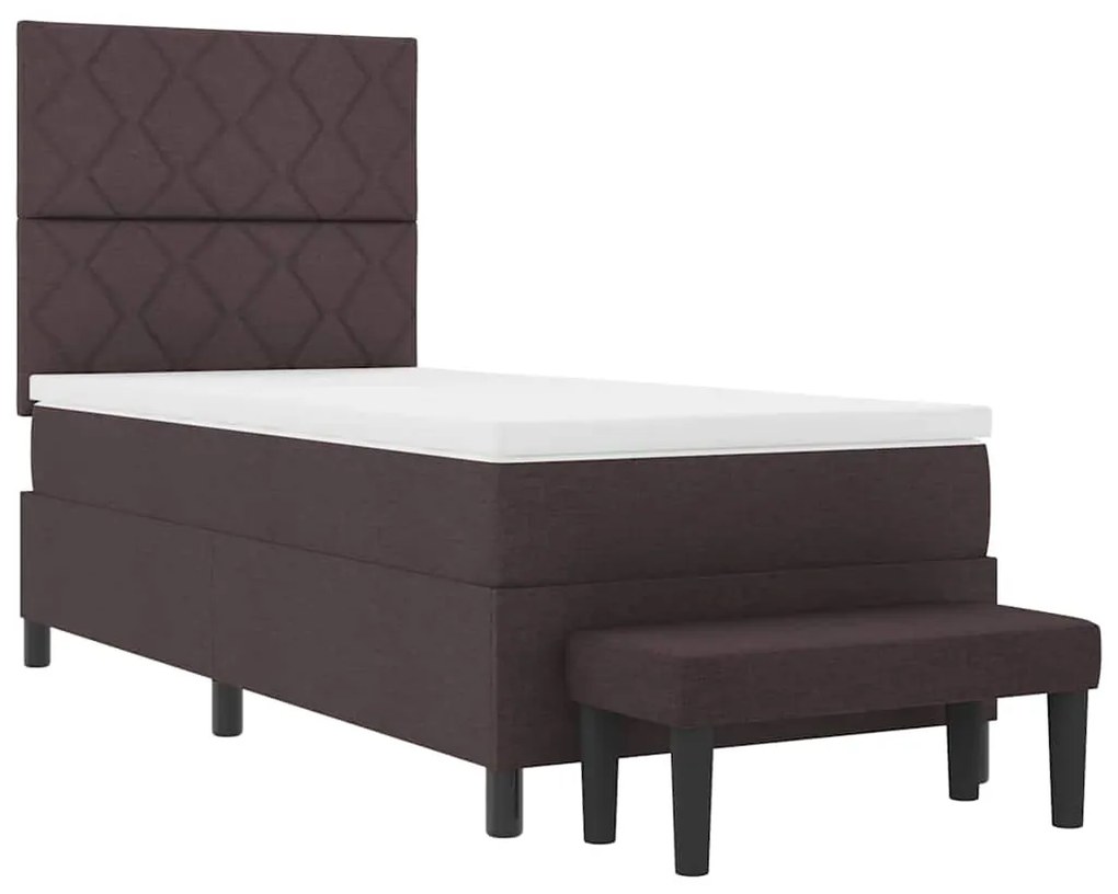Cama Box Spring com Colchão &amp; Banco Castanho Escuro 100x200 cm Tecido