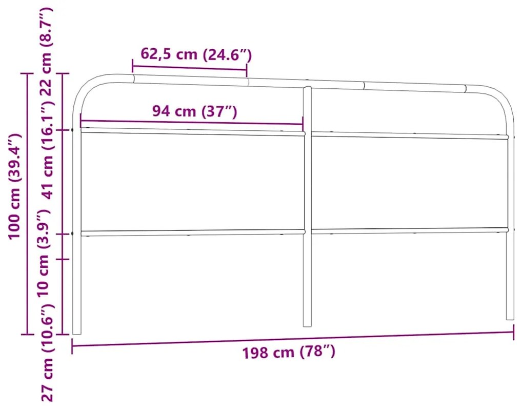 Cabeceira de cama 190 cm derivados madeira/aço carvalho fumado