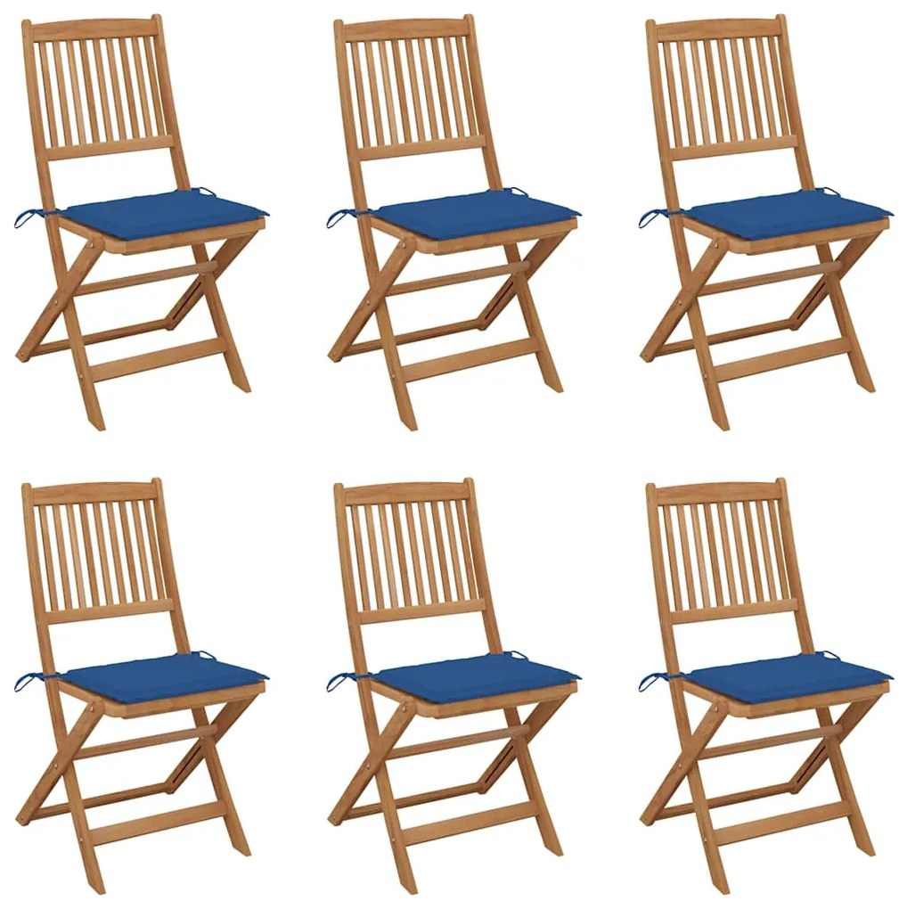 vidaXL Cadeiras de jardim dobráveis c/ almofadões 6 pcs acácia maciça