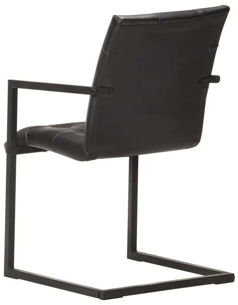 Cadeiras de jantar cantilever 6 pcs couro genuíno preto
