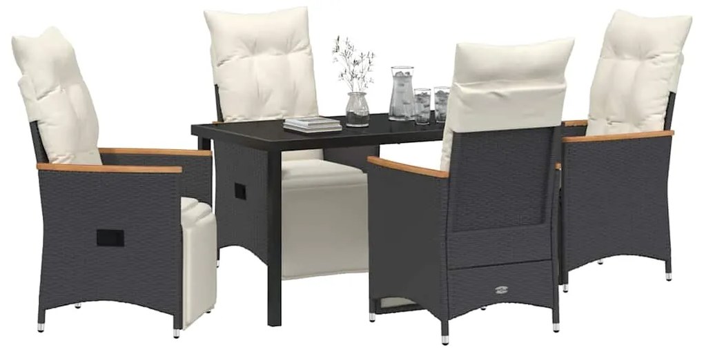 Conjunto de Jantar de Jardim de 5 Peças com Almofadas Pretas em Rattan