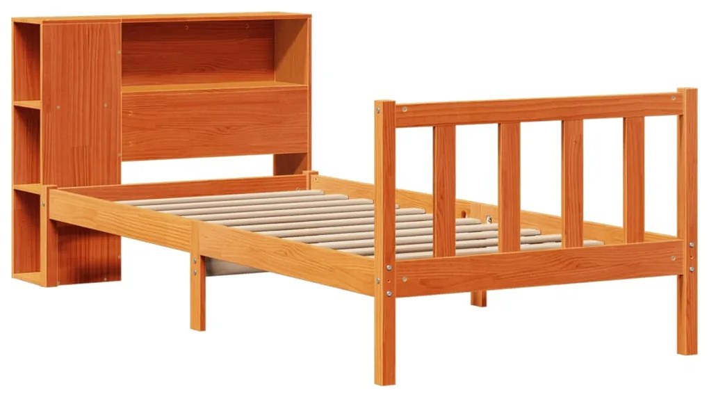 Cama com estante sem colchão 90x190cm pinho maciço castanho-mel