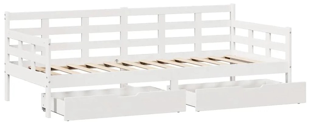 Sofá-cama c/ gavetas 90x190 cm madeira de pinho maciça branco