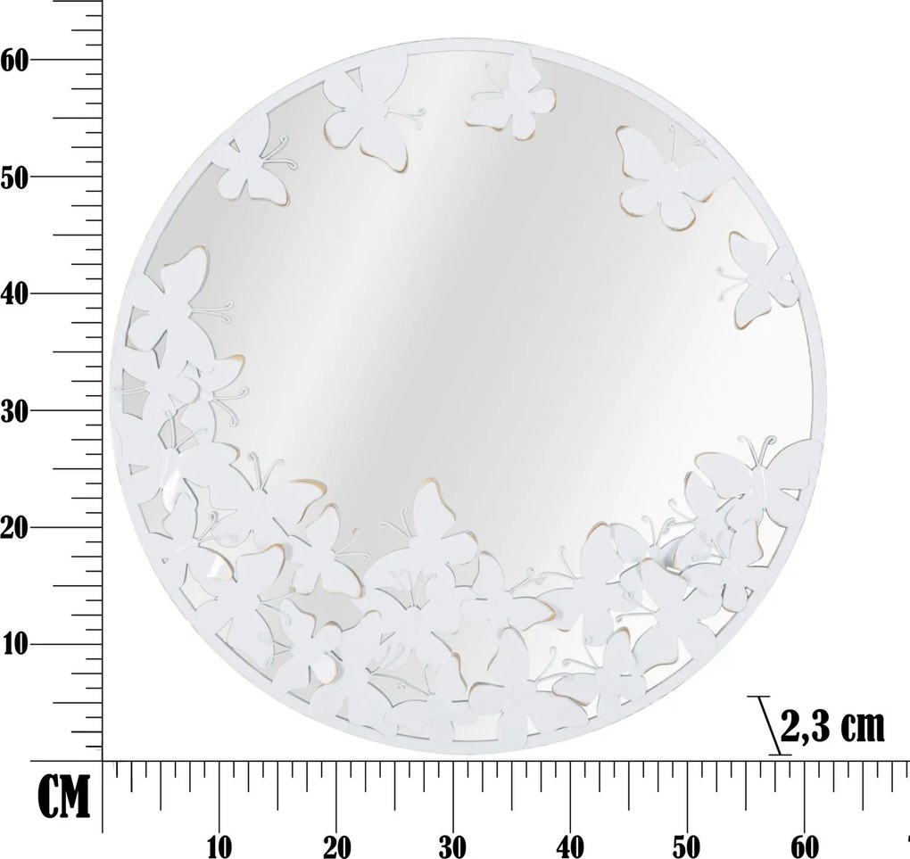 ESPELHO DE PAREDE BORBOLETA BRANCA 62,5X2,3 CM BRANCO E DOURADO