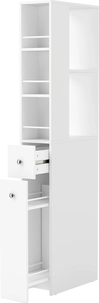 HOMCOM Móvel de Casa de Banho Alto Slim 135cm com 2 Gavetas, 2 Prateleiras Laterais, 3 Compartimentos, 18x40x135 cm, Branco | Aosom Portugal