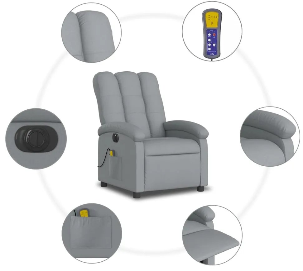 Poltrona de massagens reclinável elétrica tecido cinzento-claro