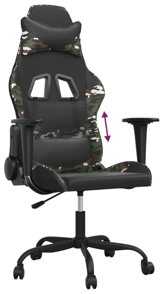 Cadeira gaming couro artificial preto e camuflado