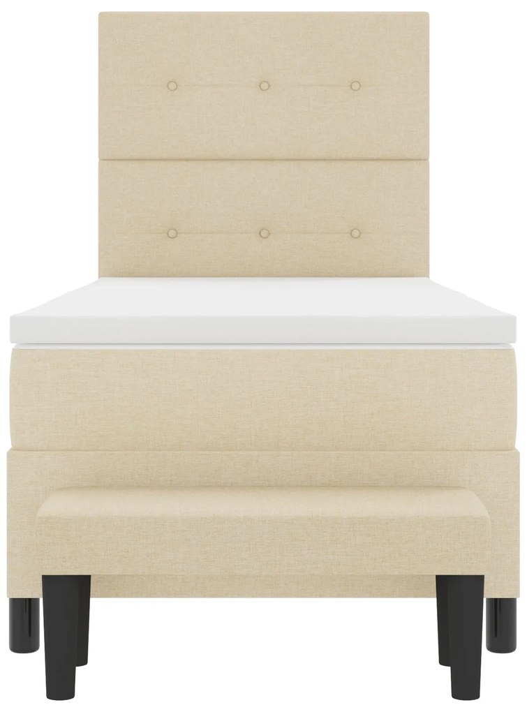 Cama Box Spring com Colchão &amp; Banqueta Creme 90x200 cm Tecido