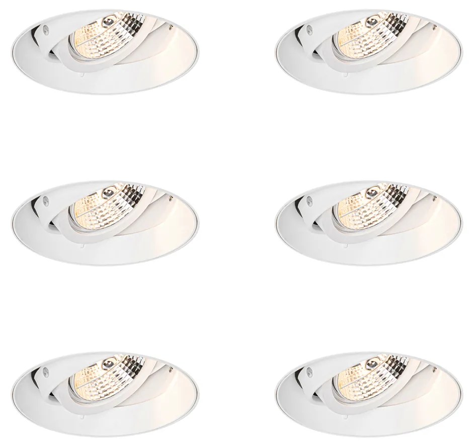 Conjunto de 6 focos embutidos modernos brancos GU10 AR70 redondos sem aro - Oneon