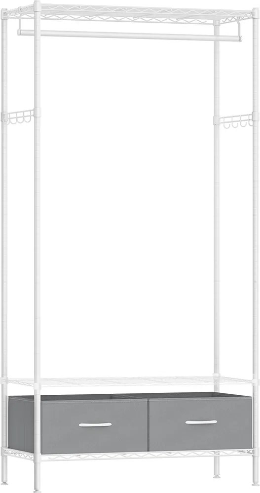 Guarda roupa aberto 40 x 90 x 180 cm com 2 gavetas em branco e cinzento