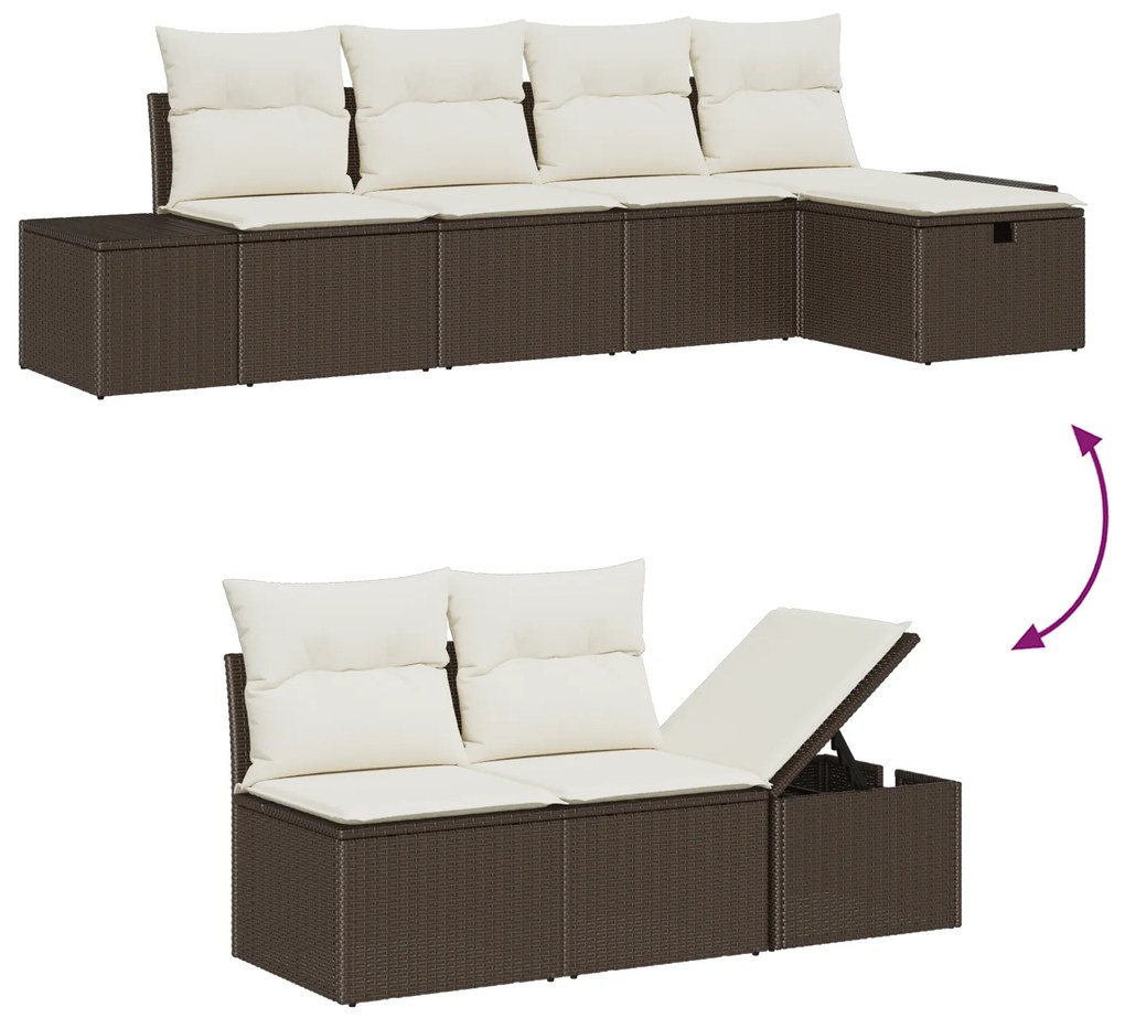 Conjunto de Sofá de Jardim com Almofadas Marrom de Rattan Polímero