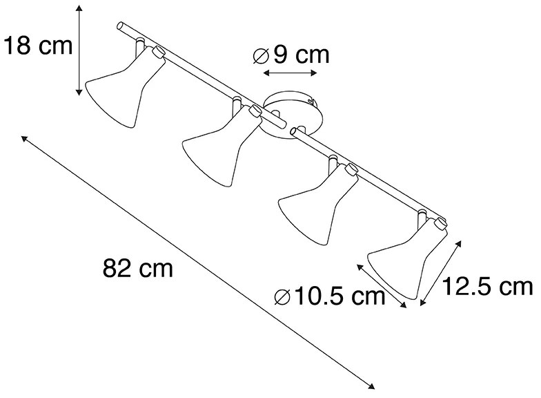 Foco moderno preto com dourado 4 luzes - Magno