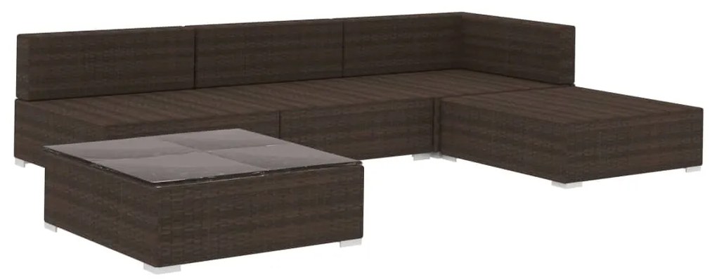 5 pcs conjunto lounge jardim c/ almofadões vime PE castanho