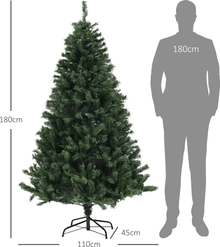 Árvore de Natal artificial de 180 cm com 1 000 ramos, abertura automática, base em aço, verde