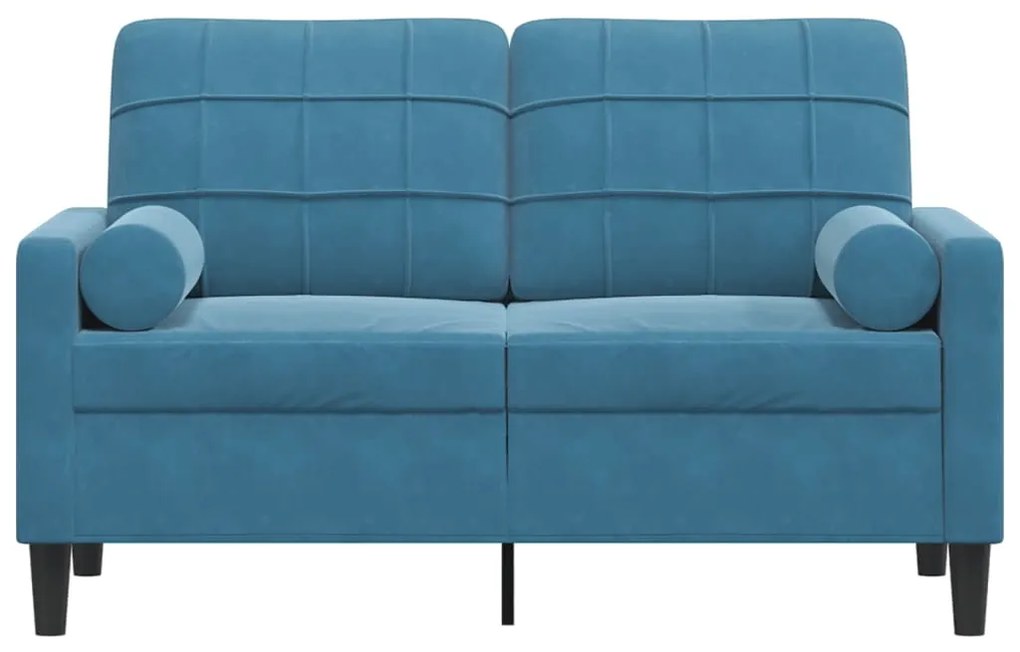 Sofá 2 lugares c/ almofadas decorativas 120 cm veludo azul