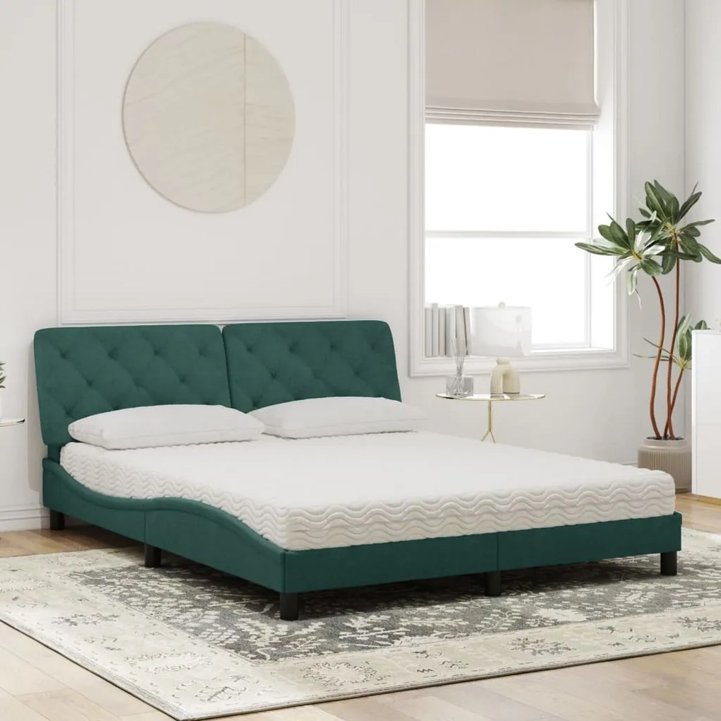 Cama com colchão 160x200 cm veludo verde-escuro