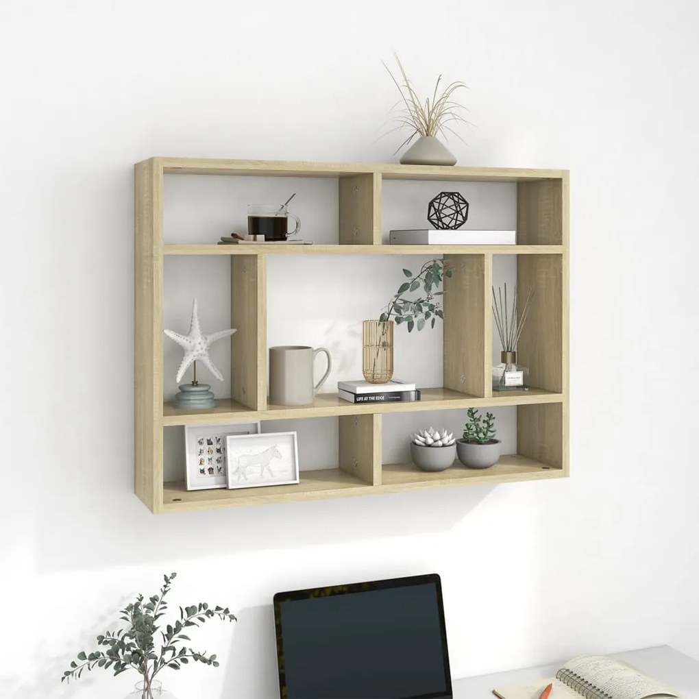803005 vidaXL Estante de parede 75x16x55 cm contraplacado carvalho sonoma