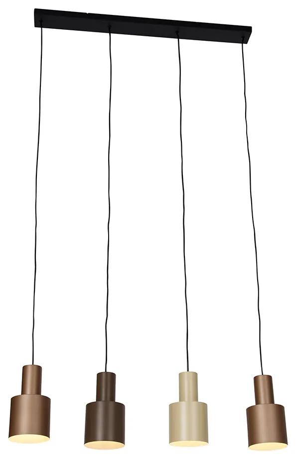 Candeeiro suspenso bronze com taupe e bege 4 luzes - Ans Moderno