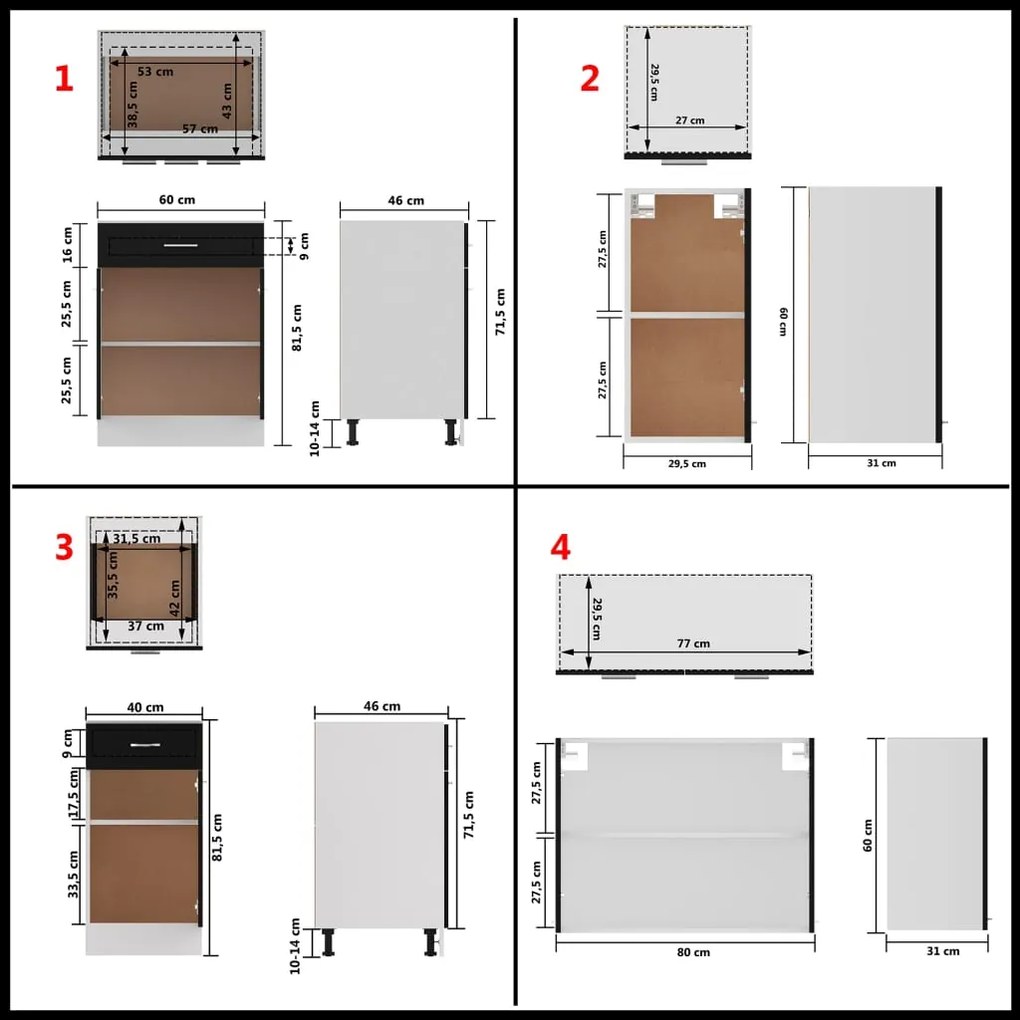 8 pcs conjunto armários de cozinha contraplacado preto