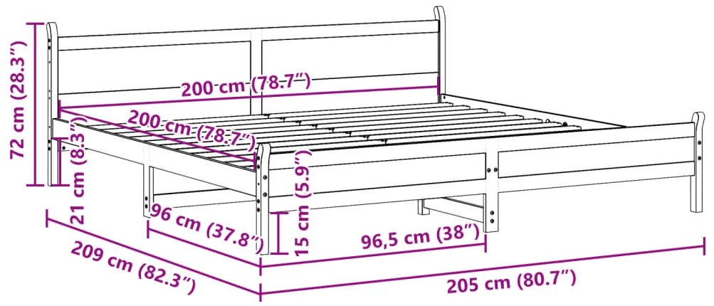 Cama sem colchão 200x200 cm madeira de pinho maciça branco