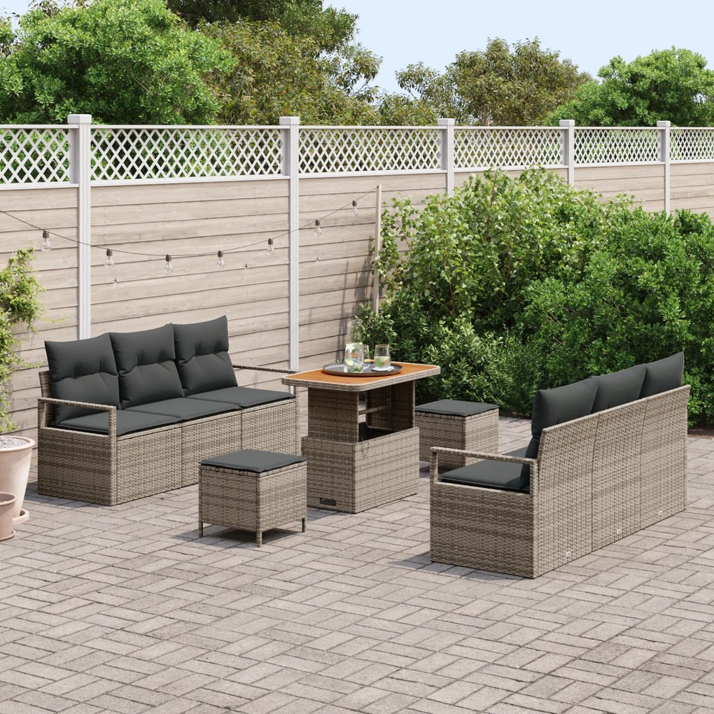 Conjunto de Sofá de Jardim vidaXL de 9 Peças com Almofadas Cinza Ratta