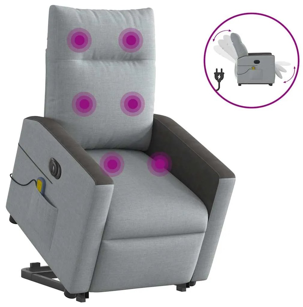 Poltrona elétrica reclinável massagens tecido cinzento-claro