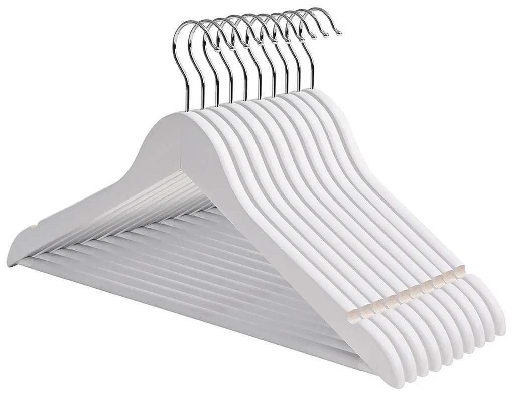 Conjunto de 10 cabides em madeira de bordo 44,5 x 23 cm branco