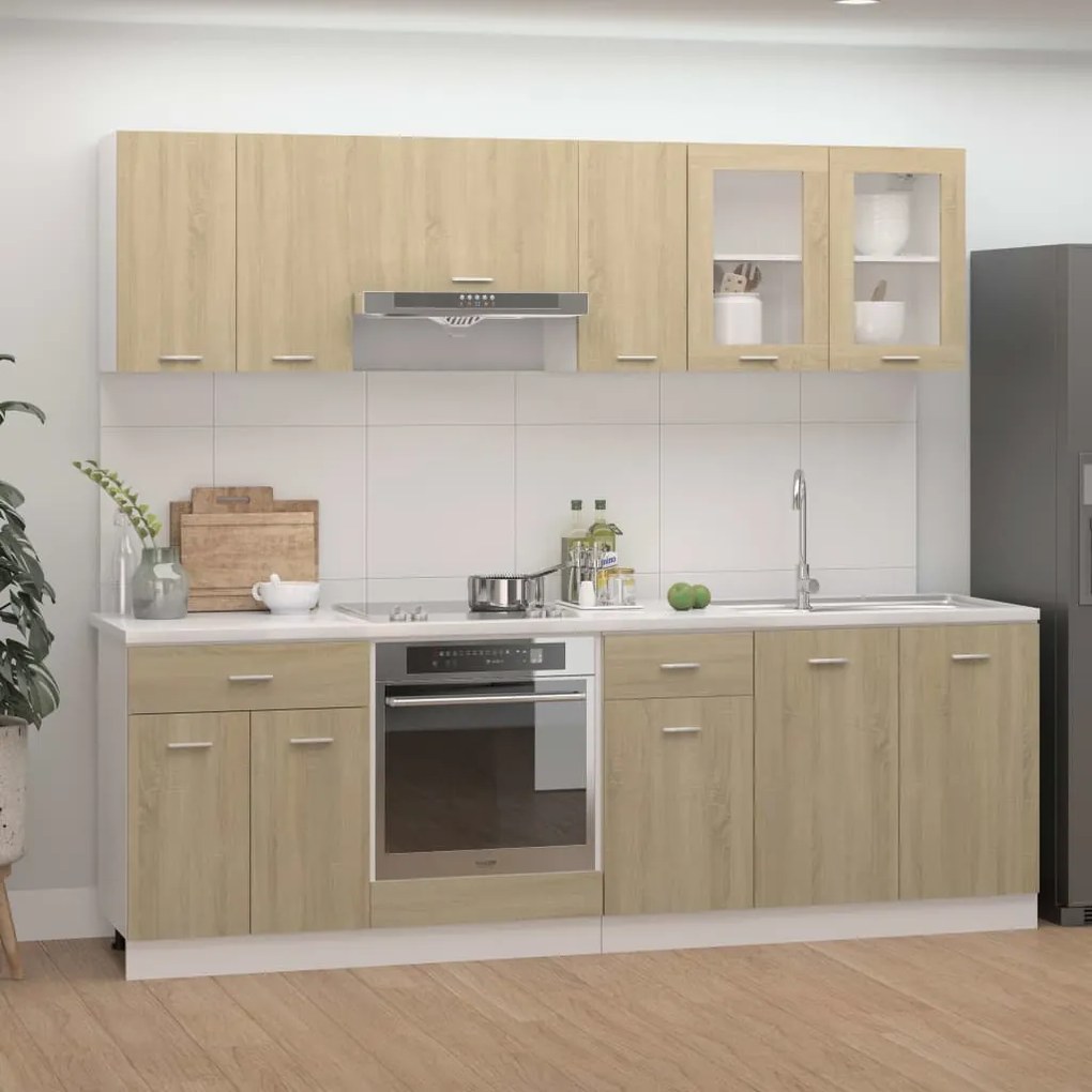 vidaXL 8 pcs conj. armários cozinha contraplacado cor carvalho sonoma