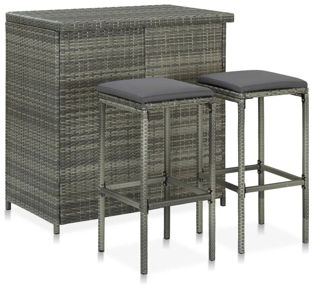 3 pcs conjunto de bar vime PE cinzento