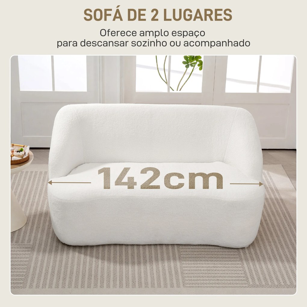 Sofá de 2 Lugares Estofado em Borreguito Sofá de Sala de Estar com Desenho Curvo e Acolchoamento Grosso142x85x73,5 cm Creme