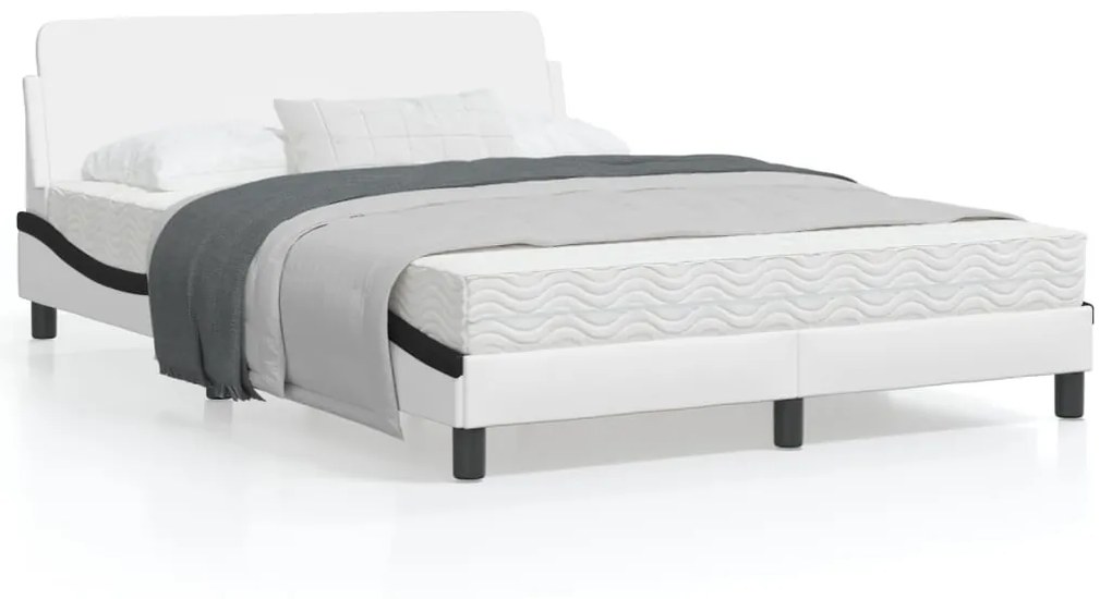 vidaXL Estrutura cama c/ cabeceira couro artif. 140x190cm branco/preto