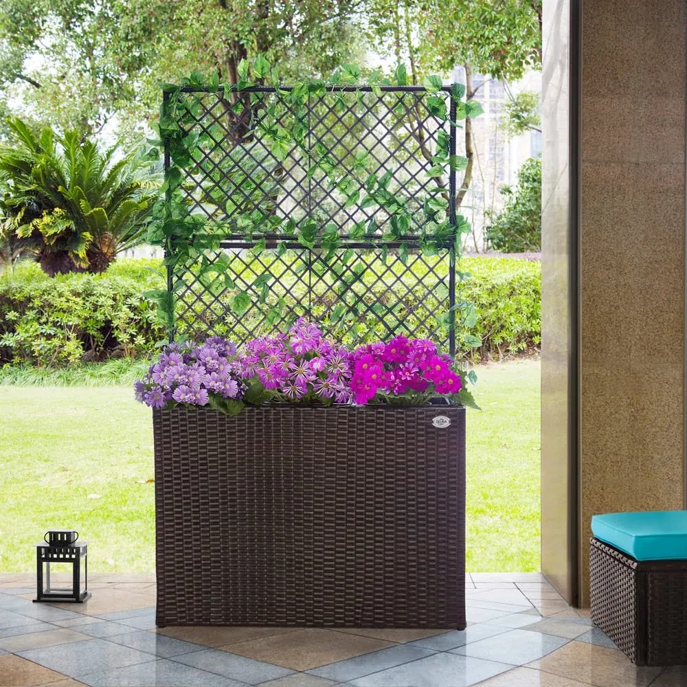 Floreira Polyrattan com treliça 146 x 83 x 30,5 cm Castanha