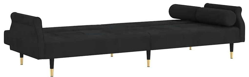 Sofá-cama com almofadões veludo preto