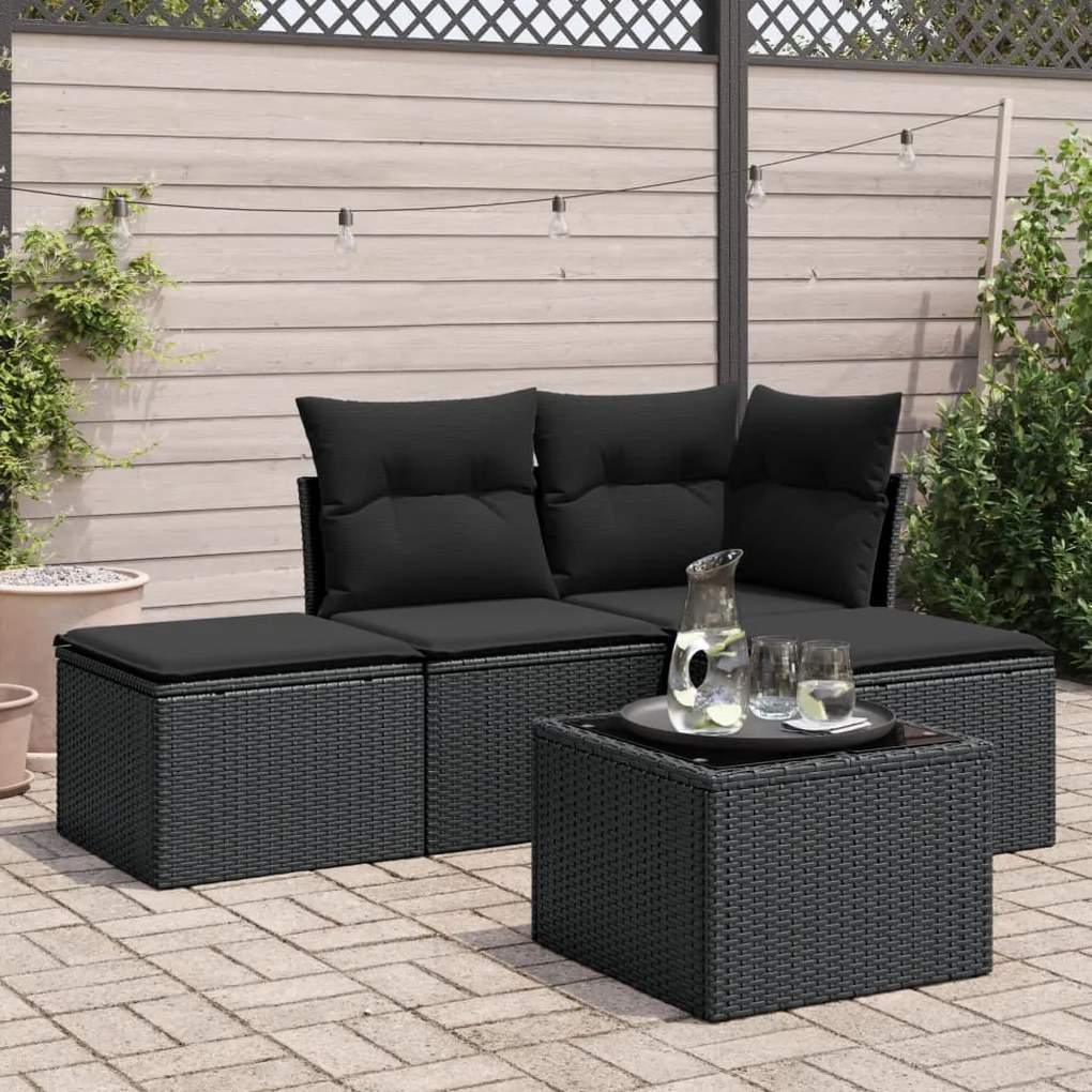vidaXL 5 pcs conjunto sofás de jardim com almofadões vime PE preto