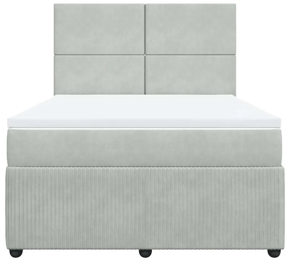 Cama com molas/colchão 140x190 cm veludo cinzento-claro