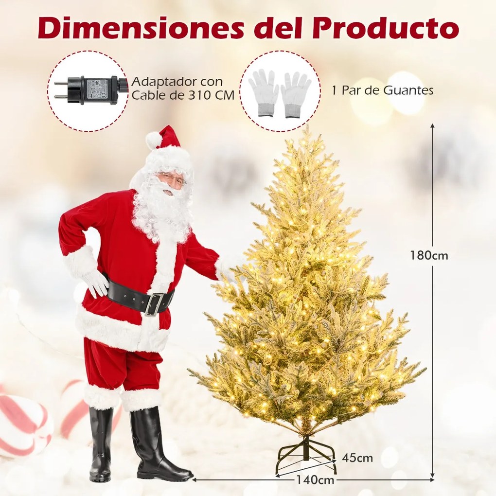Árvore de Natal artificial pré-iluminada de 180 cm com neve artificial e ramos articulados com 1074 pontas verde