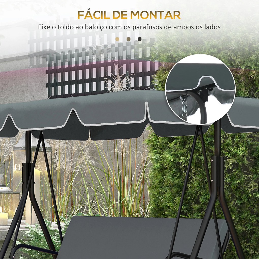 Toldo de Substituição para Baloiço de 2 Lugares com Proteção UV50+ para Jardim Varanda Pátio 92x144 cm Cinza Escuro