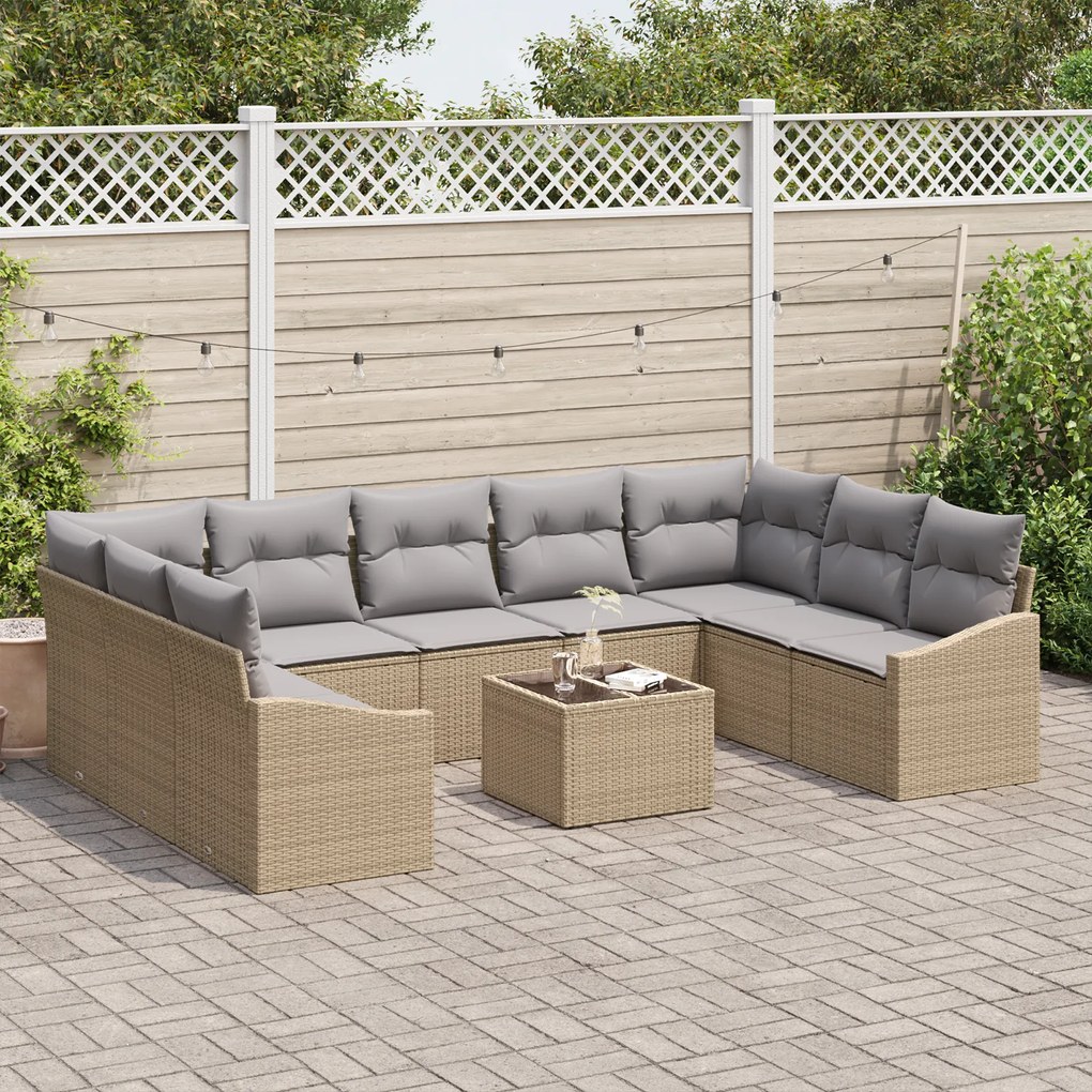 Conjunto de Jantar de Jardim com 10 Peças e Almofadas em Rattan Sintét