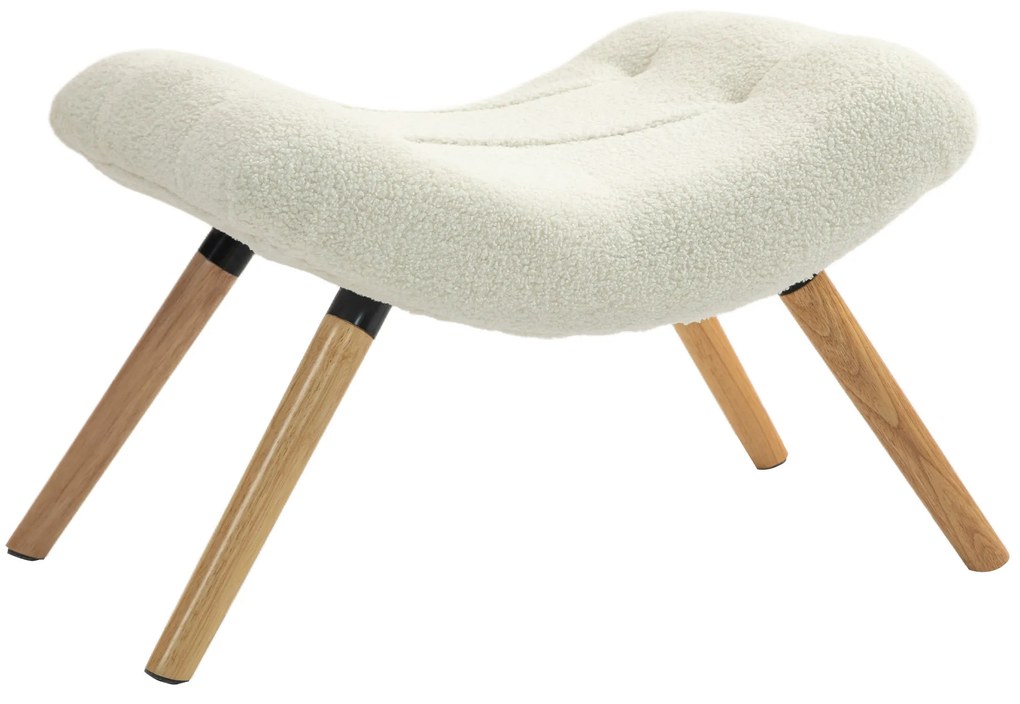 HOMCOM Apoio para Os Pés Moderno em Madeira com Revestimento em Poliéster e Pernas de Faia Acolchoado Branco Creme | Aosom Portugal